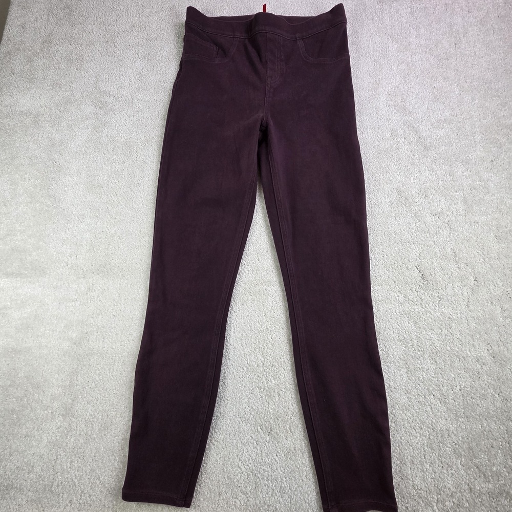 Spanx Jeanish Ankle Leggings Women's Size L Burgundy‎ Skinny Stretch